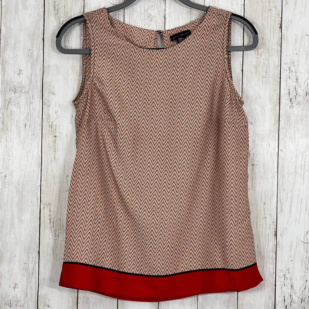 Willi Smith Geometric Chevron Blouse XS Orange Navy Mod Pop Art Aesthetic
